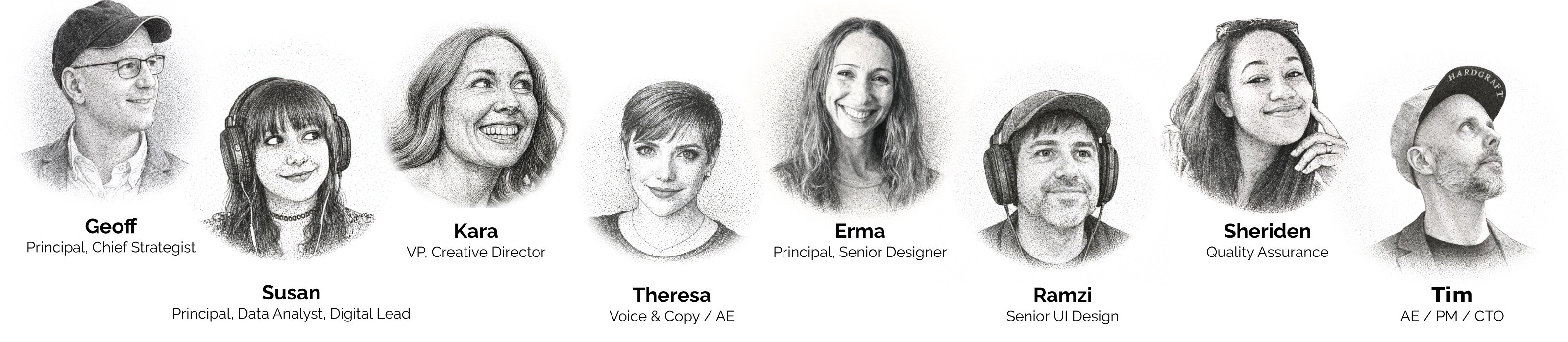 Illustrated portraits of the Culture Pilot project team